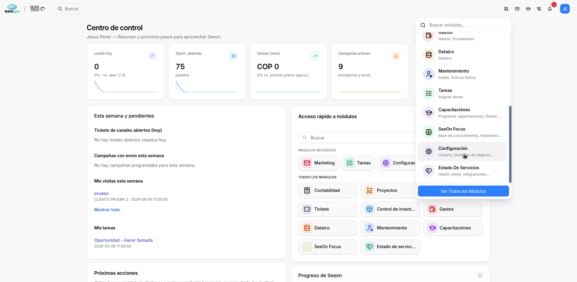 Menú de Configuración en SeeOn