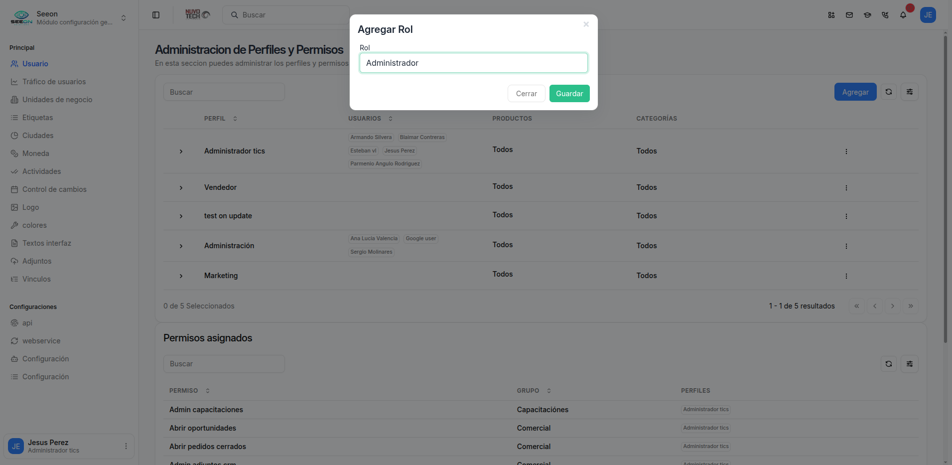 Crear perfiles para el equipo