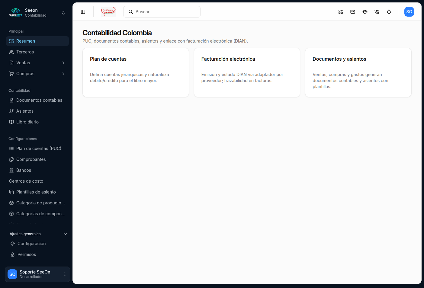 Inicio del módulo de Contabilidad